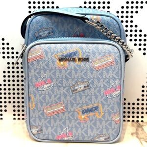 Michael Kors Medium Jet Set Travel NS Chain Xbody Bag Light Sky Multi